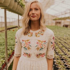 Roolee Naomi embroidered dress in cream NWT